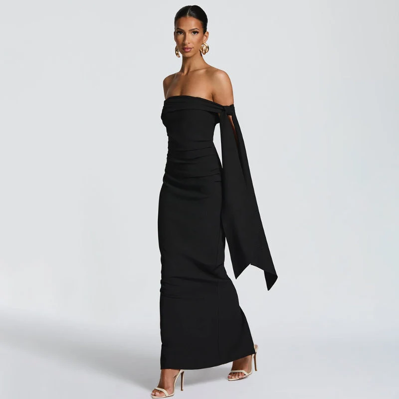 Damen Elegantes Abendkleid mit Off-Shoulder-Design und Fließendem Cape