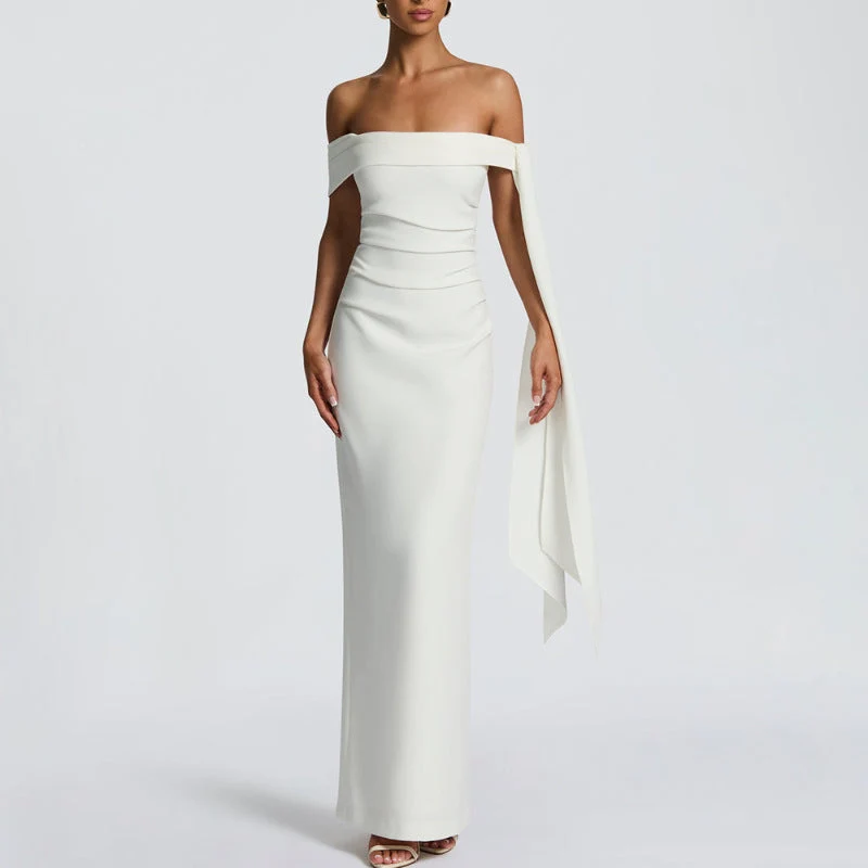 Damen Elegantes Abendkleid mit Off-Shoulder-Design und Fließendem Cape