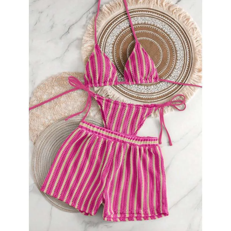 Damen Triangel-Bikini mit luftiger Rüschenshorts
