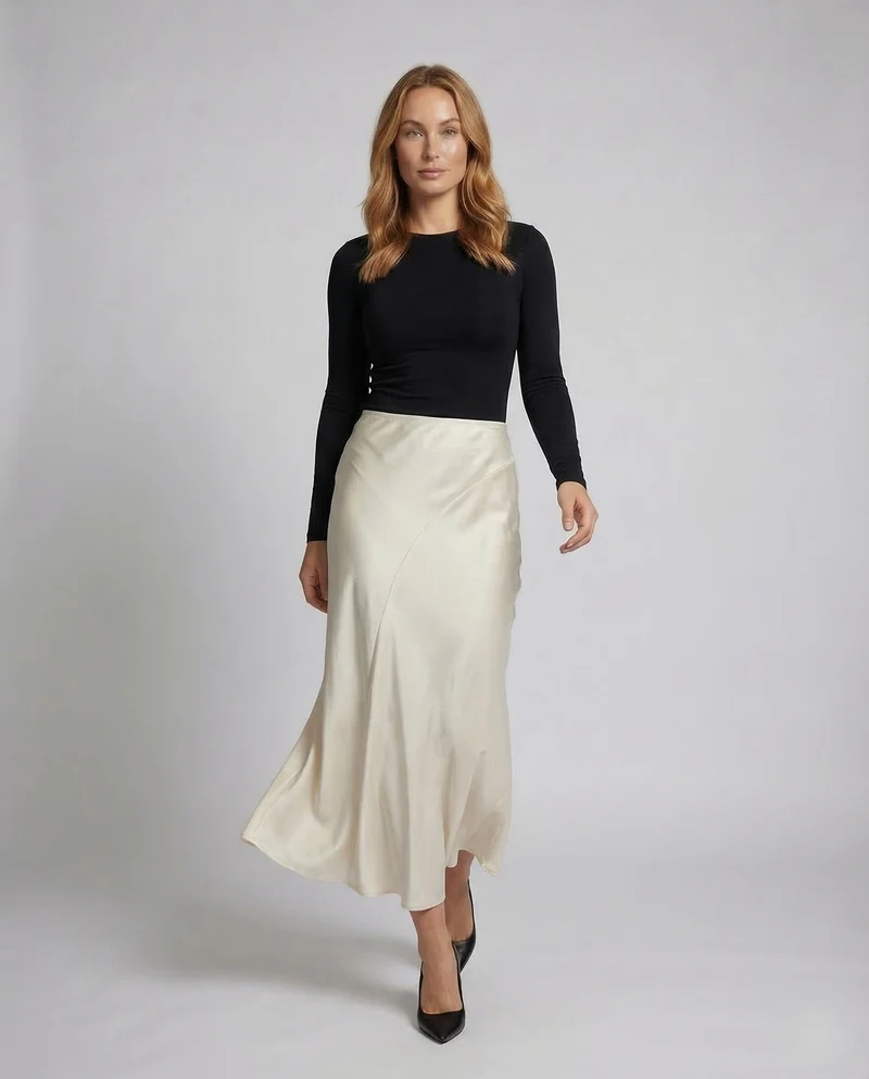 Damen Satin Maxirock Stretch