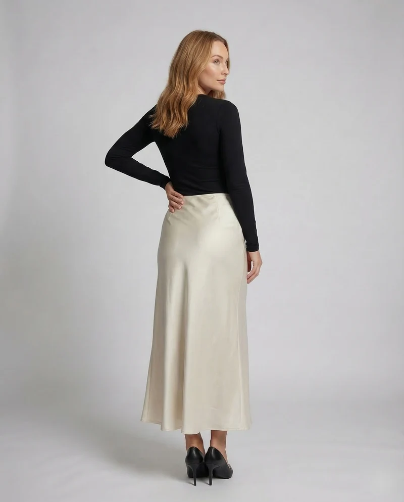 Damen Satin Maxirock Stretch