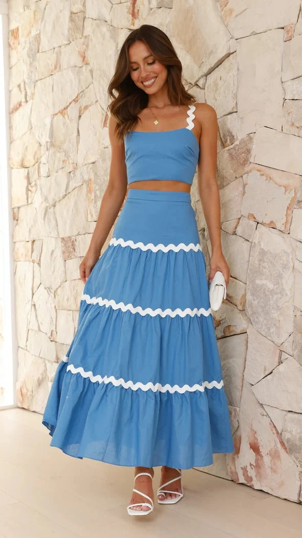 Damen Zwei-Teiliges Set aus gerafftem Crop-Top und voluminösem Maxirock