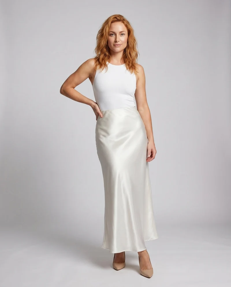 Damen Eleganter Satin-Midirock mit glänzender Oberfläche