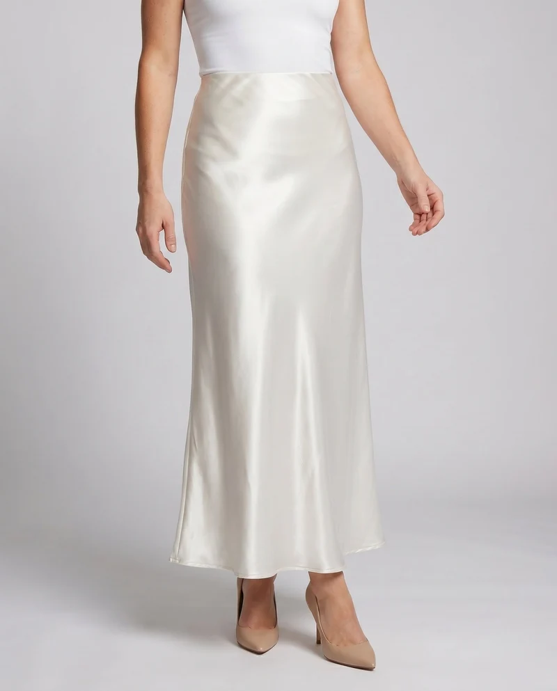 Damen Eleganter Satin-Midirock mit glänzender Oberfläche