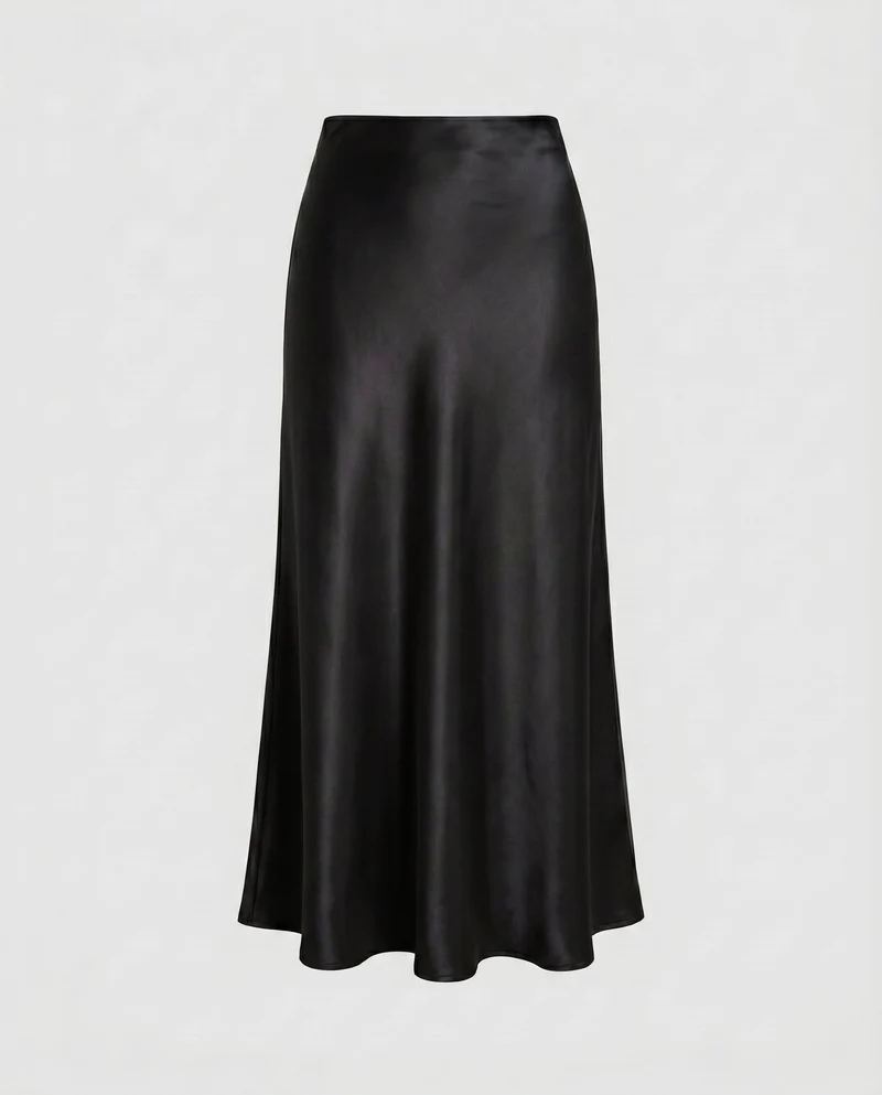 Damen Eleganter Satin-Midirock mit glänzender Oberfläche