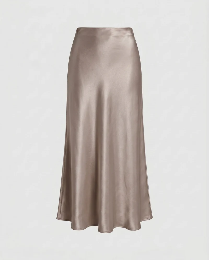 Damen Eleganter Satin-Midirock mit glänzender Oberfläche
