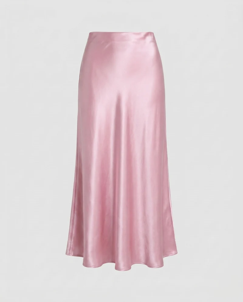 Damen Eleganter Satin-Midirock mit glänzender Oberfläche