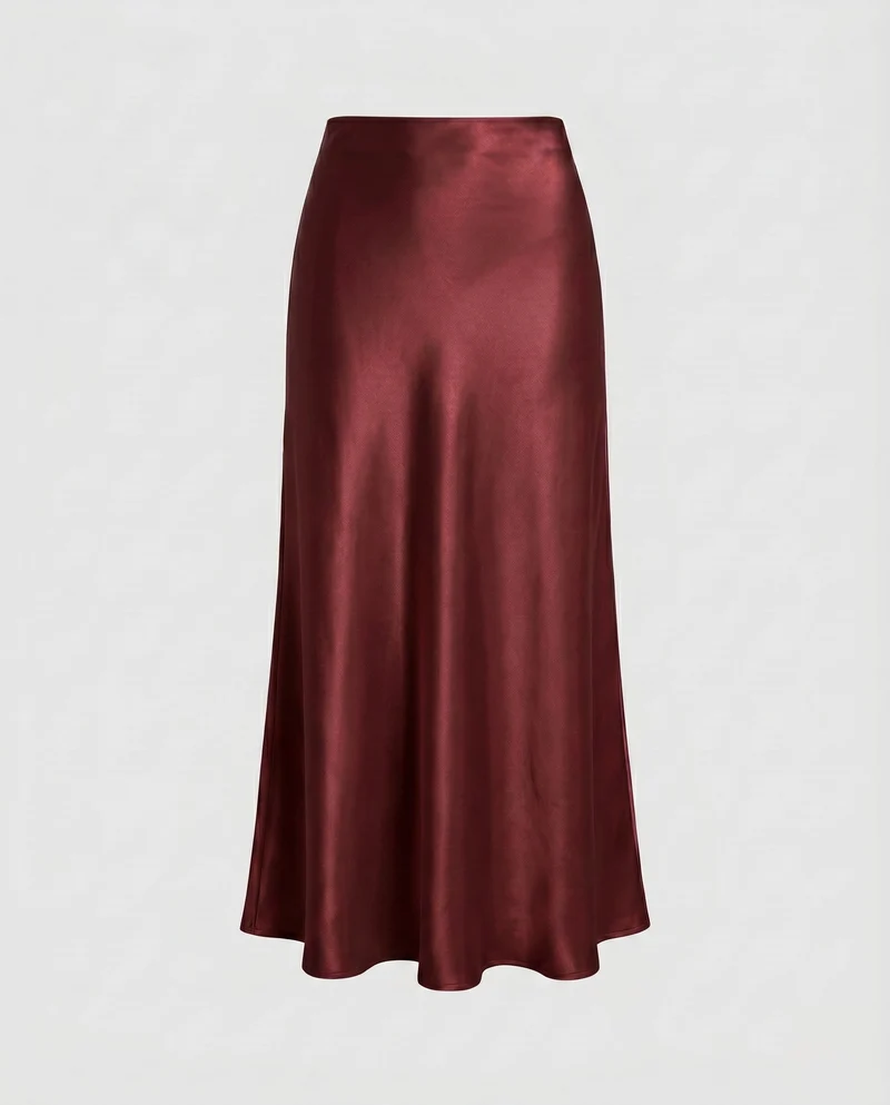 Damen Eleganter Satin-Midirock mit glänzender Oberfläche