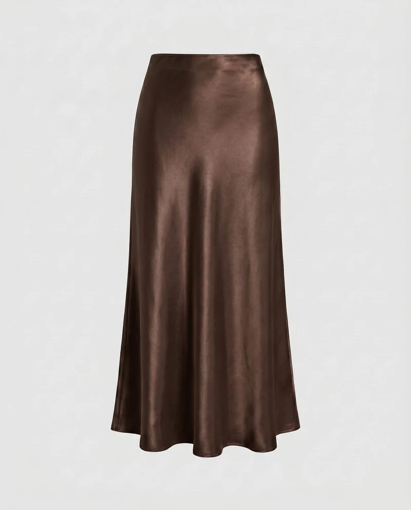 Damen Eleganter Satin-Midirock mit glänzender Oberfläche