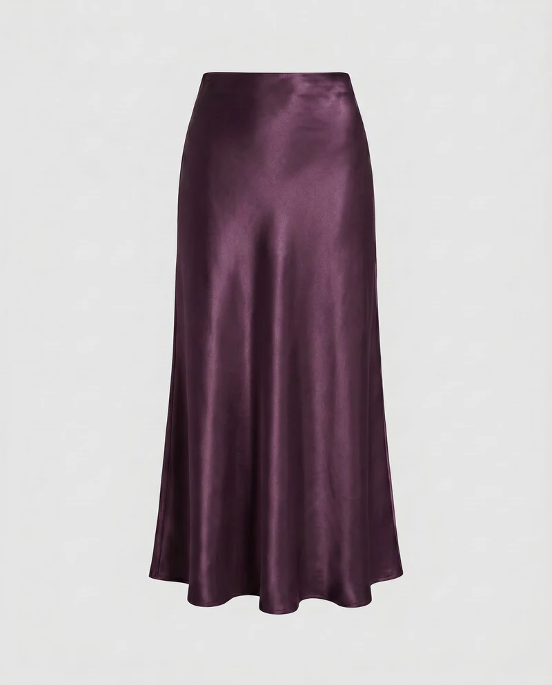 Damen Eleganter Satin-Midirock mit glänzender Oberfläche