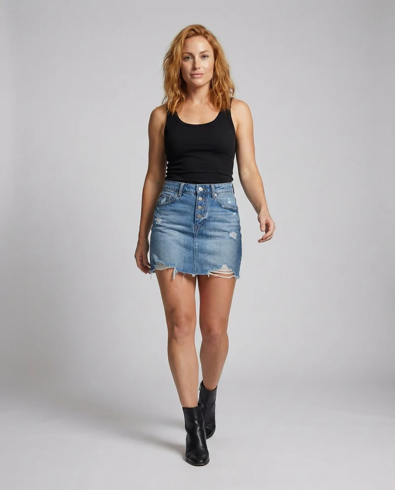 Damen Urbane Klassische Taschenaufteilung Denim Jeansminirock
