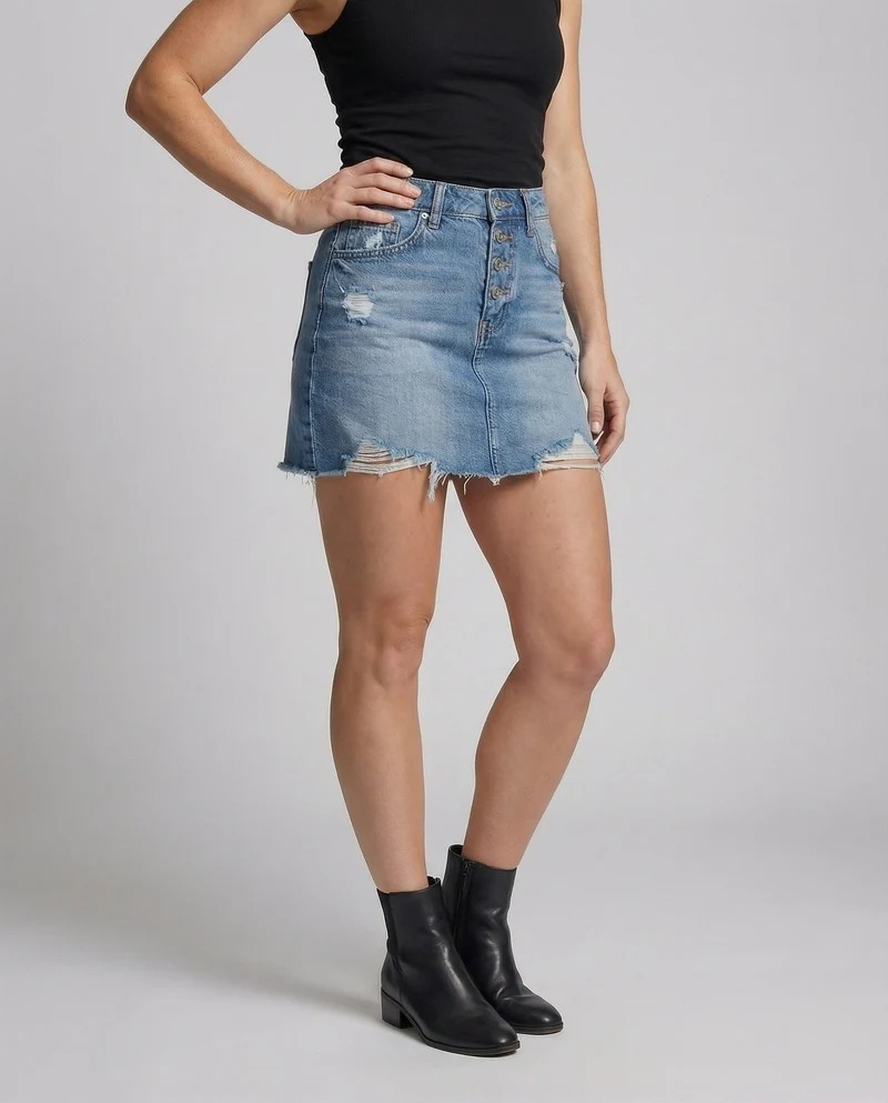 Damen Urbane Klassische Taschenaufteilung Denim Jeansminirock