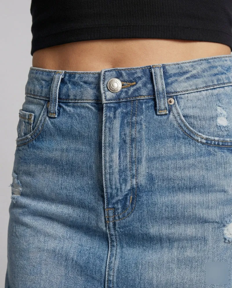 Damen Urbane Klassische Taschenaufteilung Denim Jeansminirock