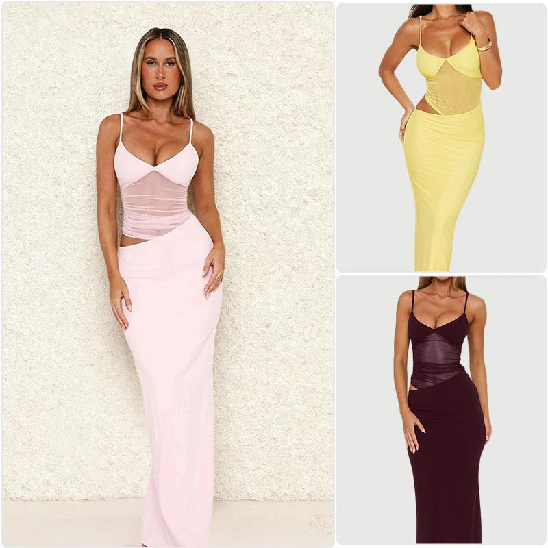 Damen Elegantes Maxikleid mit transparentem Oberteil und figurbetontem Schnitt