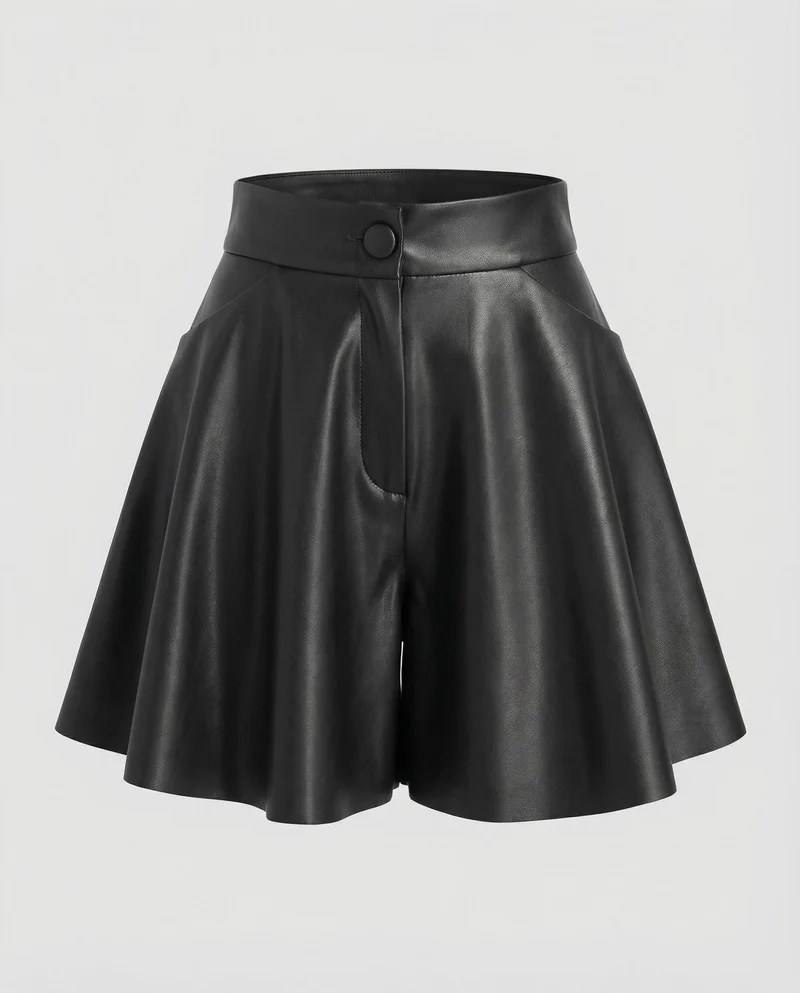 Damen Feminine Schwungvolle Glockenform Lederimitat Leder-Swingrock