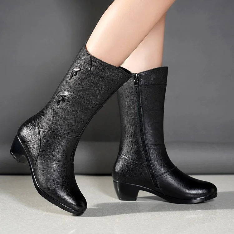 Damen Mid-Calf Plattform Keil Absatz Chunky Heel Stiefeletten