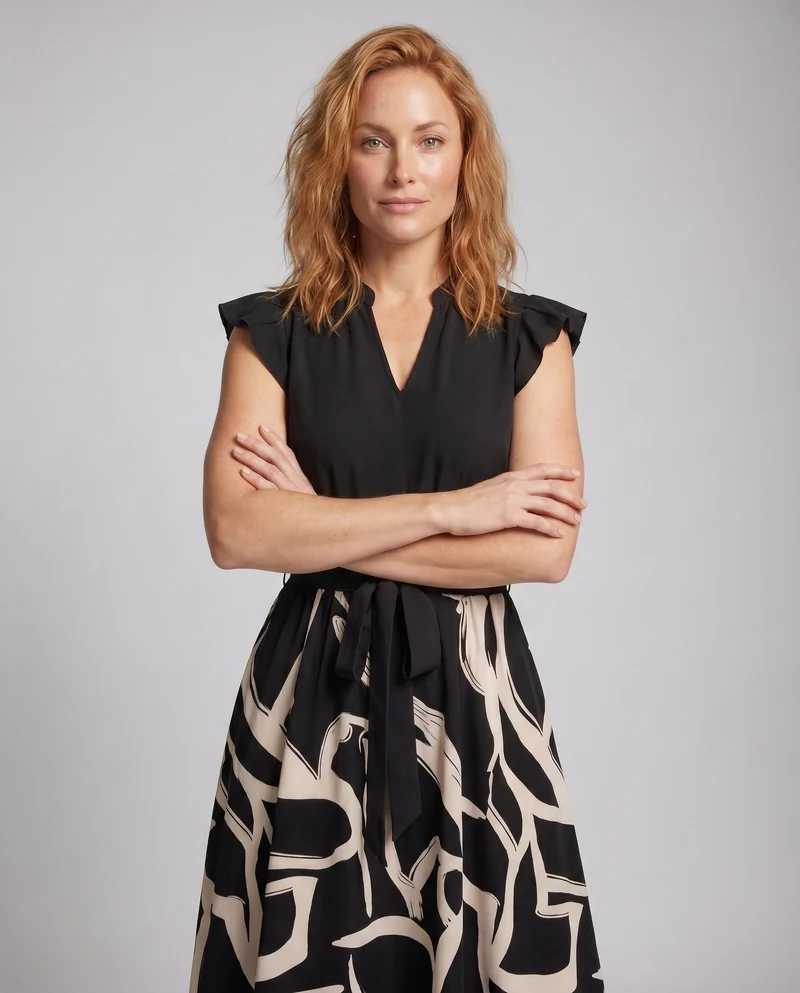Damen Kleid mit V-Ausschnitt und Rüschendetails