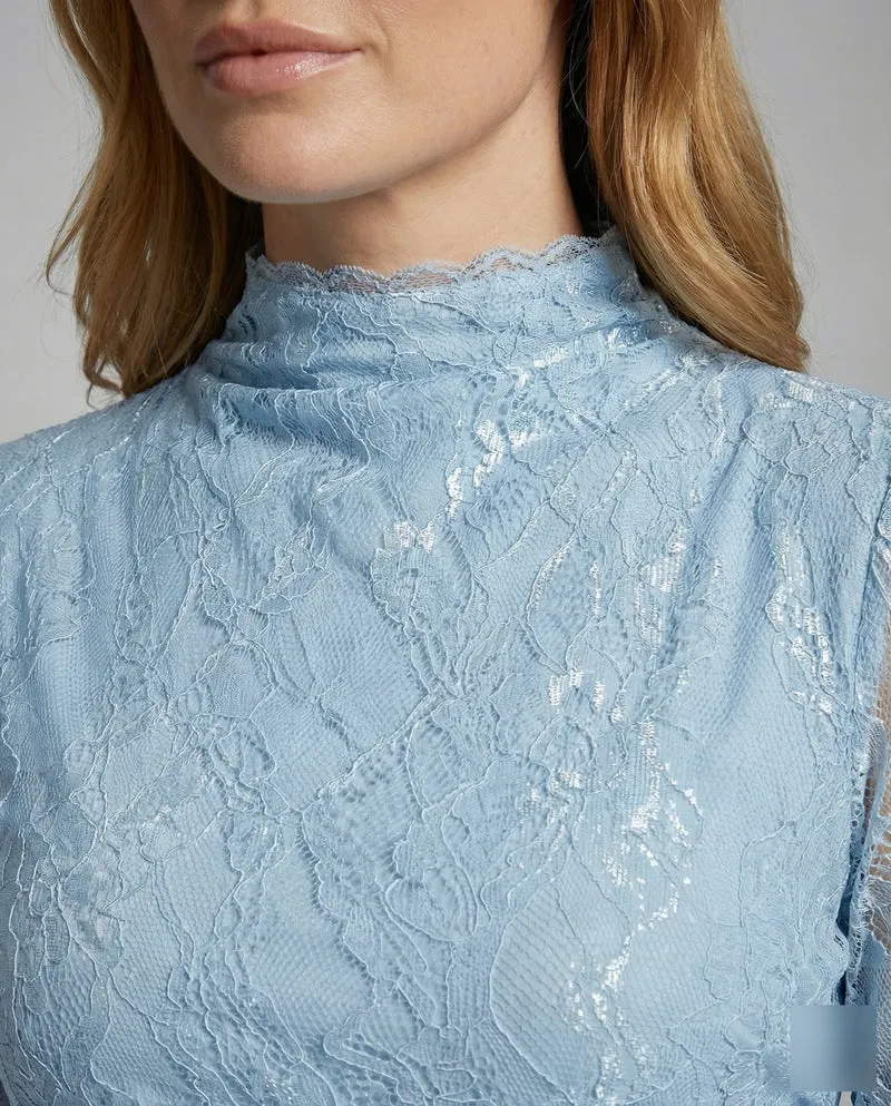 Damen Hochgeschlossene Taillierte-Raffung Spitzenabendkleid