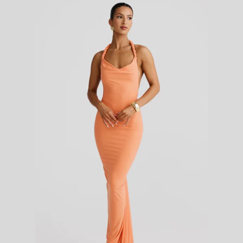 Damen figurbetontes Abendkleid mit elegantem Halterdesign und schwingendem Saum Nord Taschen