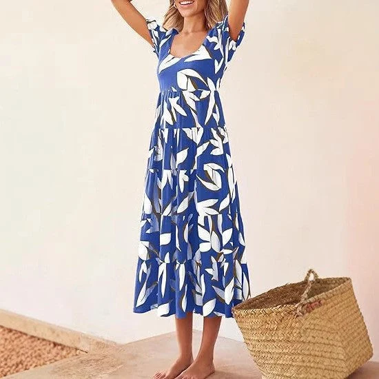 Damen Maxi-Kleid mit floralem Design und voluminösem Rock