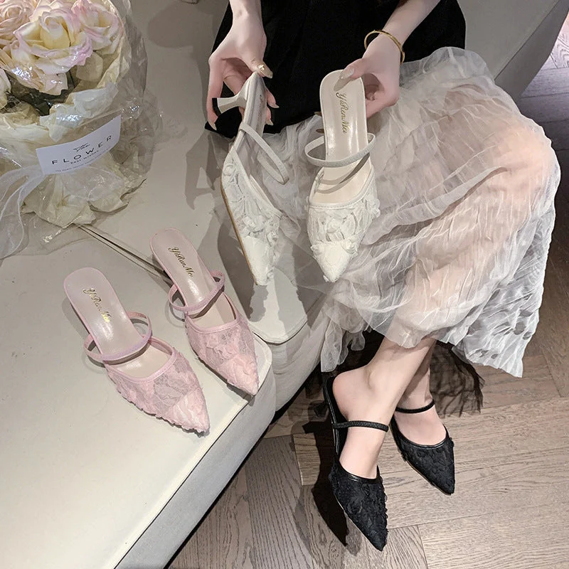 Damen Slingback-Pumps mit floralen Spitzenelementen