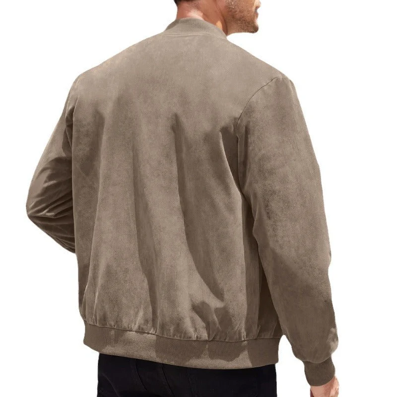Herren hochwertige Wildlederjacke im sportlichen Bomberstil mit elastischen Bündchen