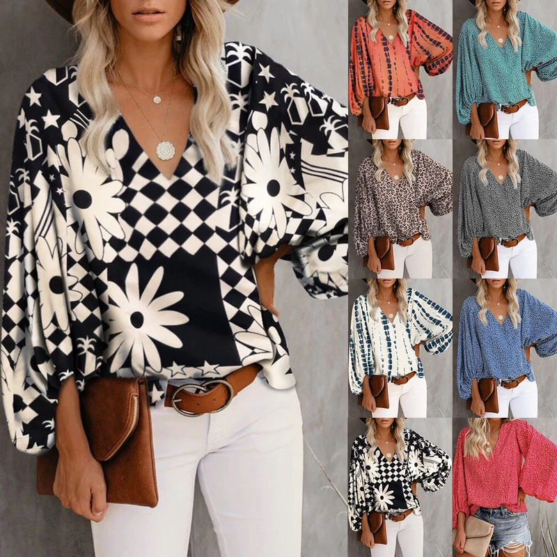 Damen Bluse mit weiten Ärmeln und floralem Muster