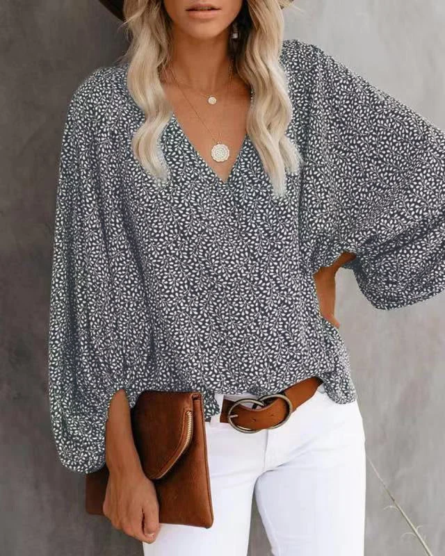 Damen Bluse mit weiten Ärmeln und floralem Muster