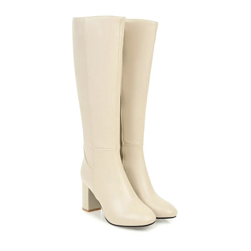 Stiefel mit Absatz | Leder | Blockabsatz | Hoher Absatz Knöchelhohe Stiefel | Damenstiefel