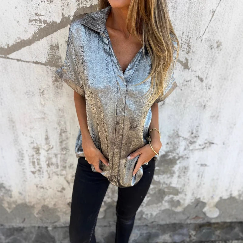 Damen Elegante Satinbluse mit glänzendem Finish und lässigem Schnitt