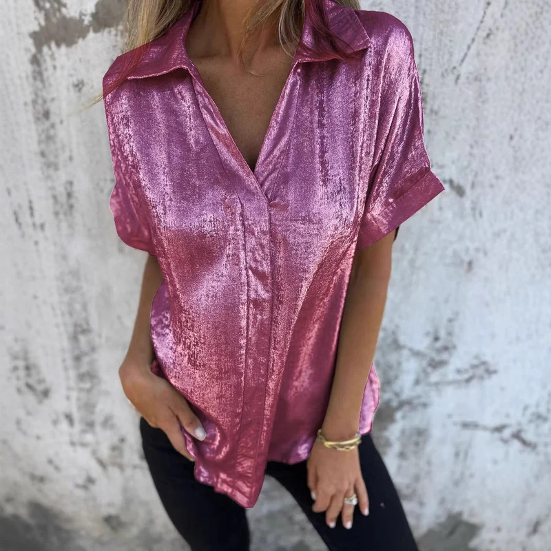 Damen Elegante Satinbluse mit glänzendem Finish und lässigem Schnitt