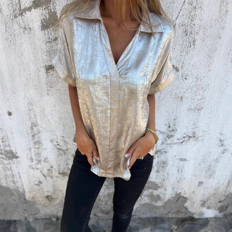 Damen Elegante Satinbluse mit glänzendem Finish und lässigem Schnitt