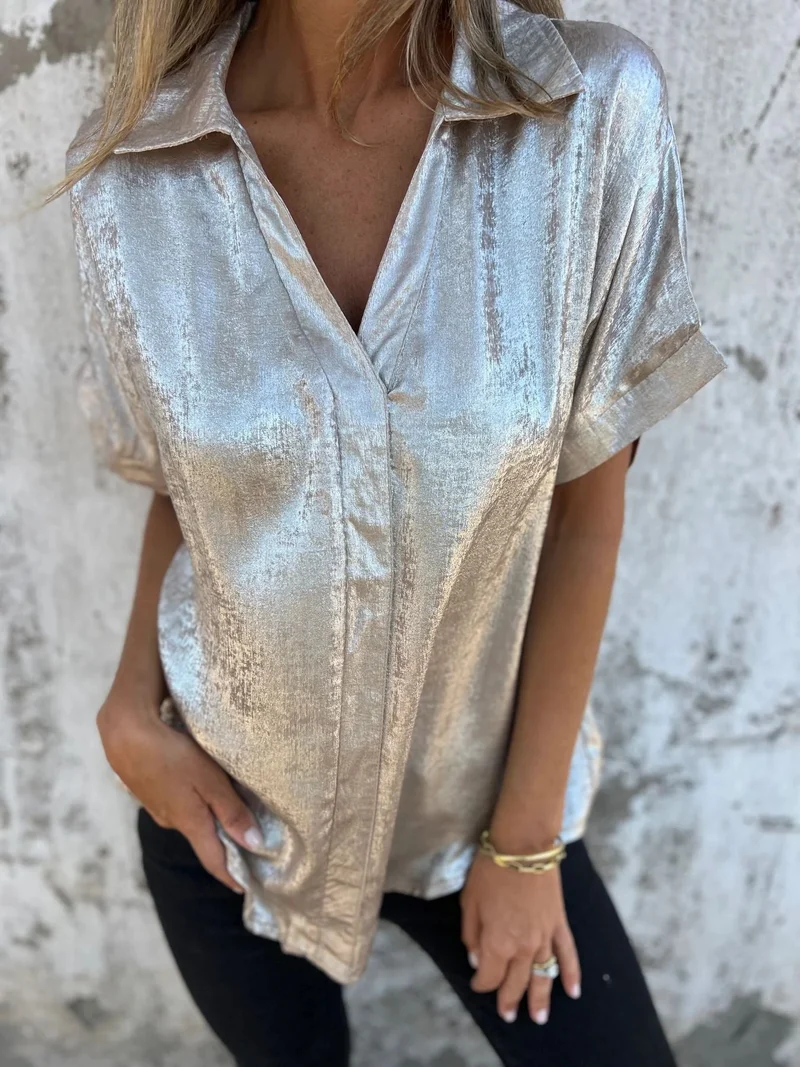 Damen Elegante Satinbluse mit glänzendem Finish und lässigem Schnitt