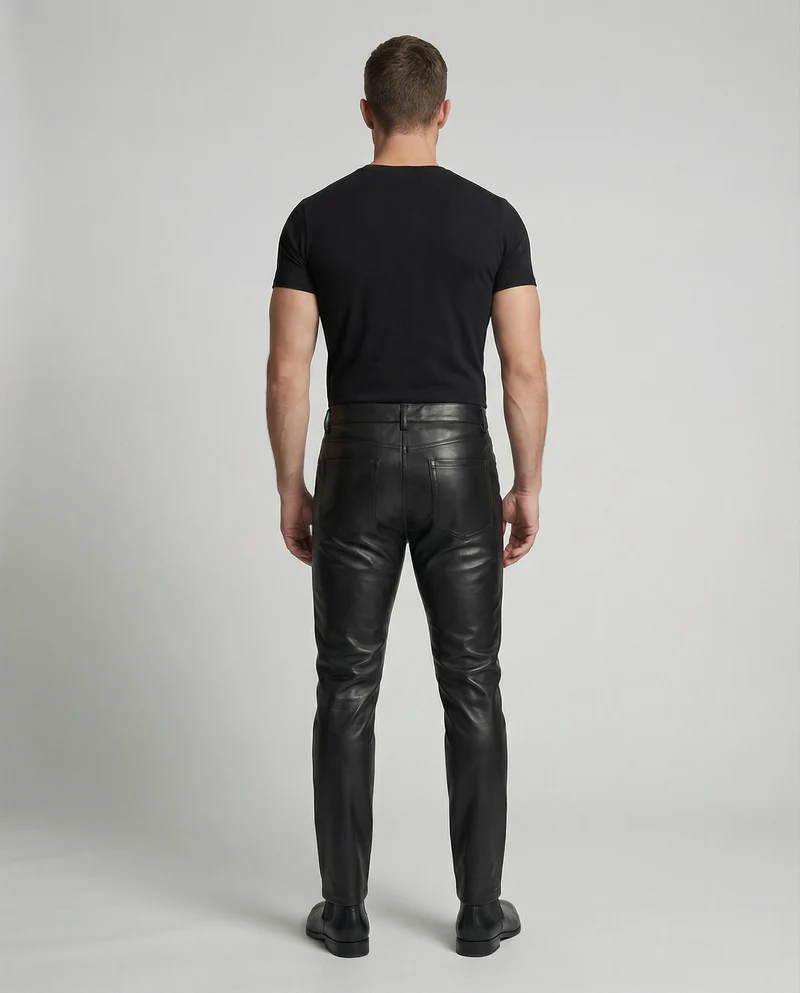 Herren Kunstleder Hose Slim Fit mit Taschen