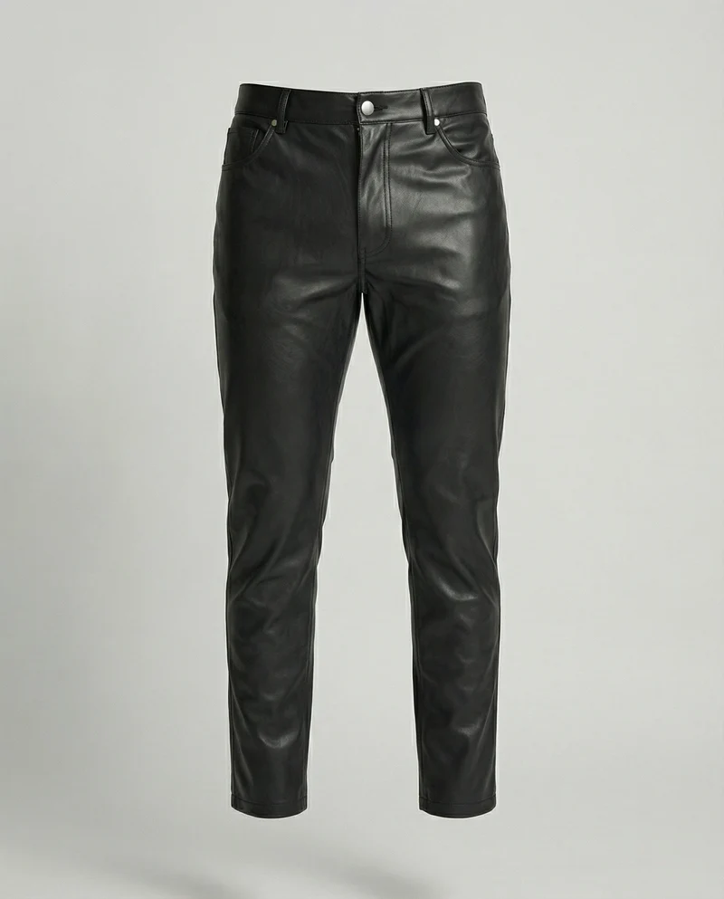 Herren Kunstleder Hose Slim Fit mit Taschen