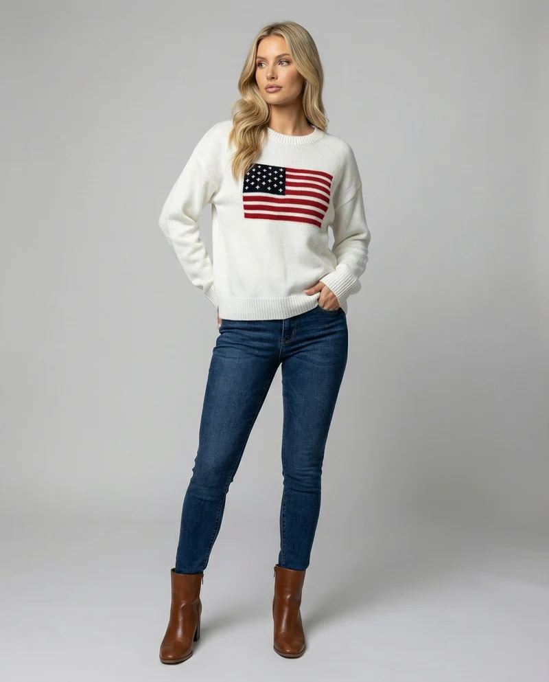Amerikanische Flagge Rundhalsausschnitt Pullover