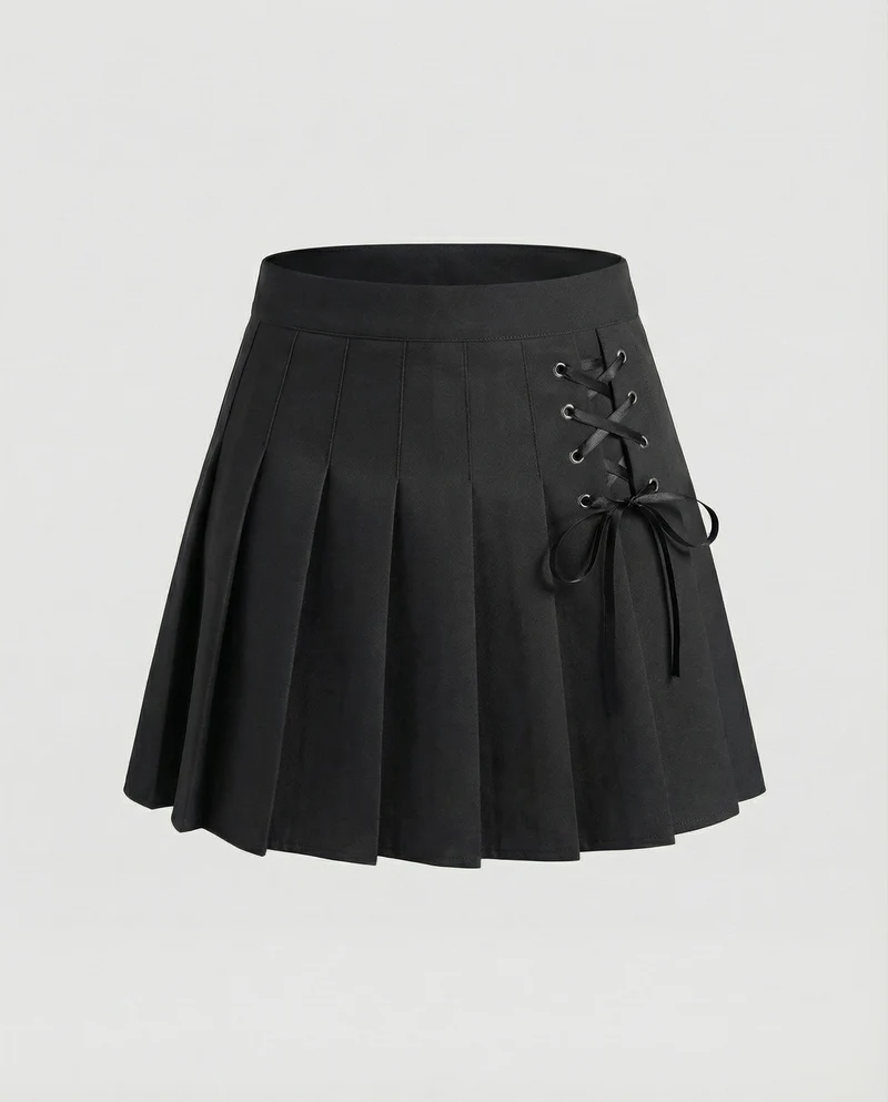 Damen Alternative Schnürdetail MischgewNord Taschene Faltenrock