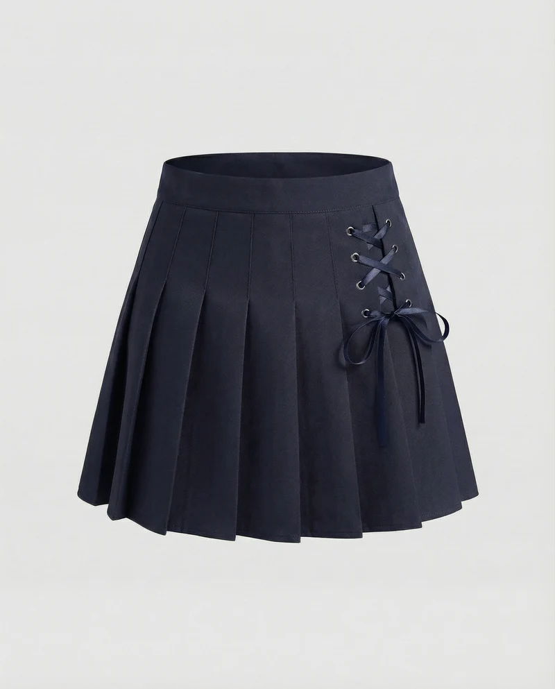 Damen Alternative Schnürdetail MischgewNord Taschene Faltenrock