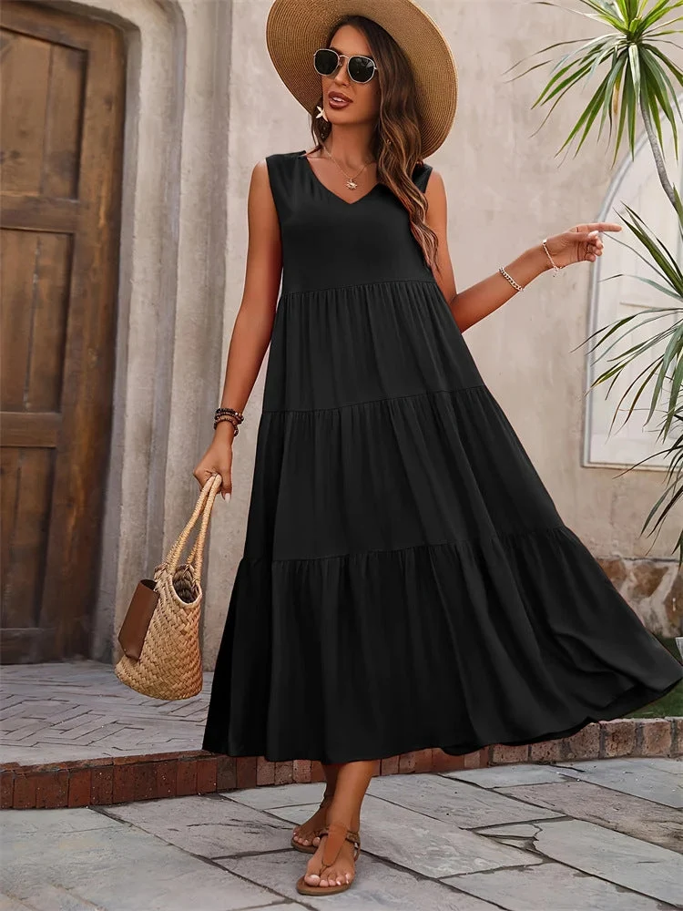 Damen Maxikleid mit lässigem Schnitt und Volantdetails