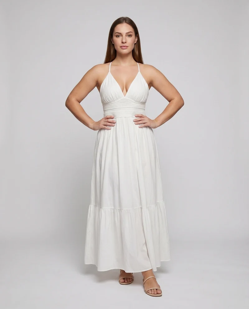 Damen Maxikleid Geraffte Taille Spaghettiträger Luftig
