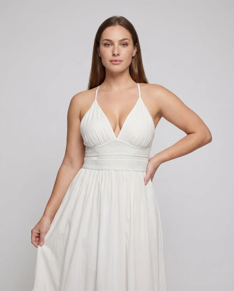 Damen Maxikleid Geraffte Taille Spaghettiträger Luftig