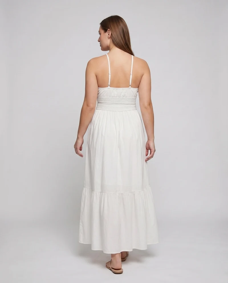 Damen Maxikleid Geraffte Taille Spaghettiträger Luftig