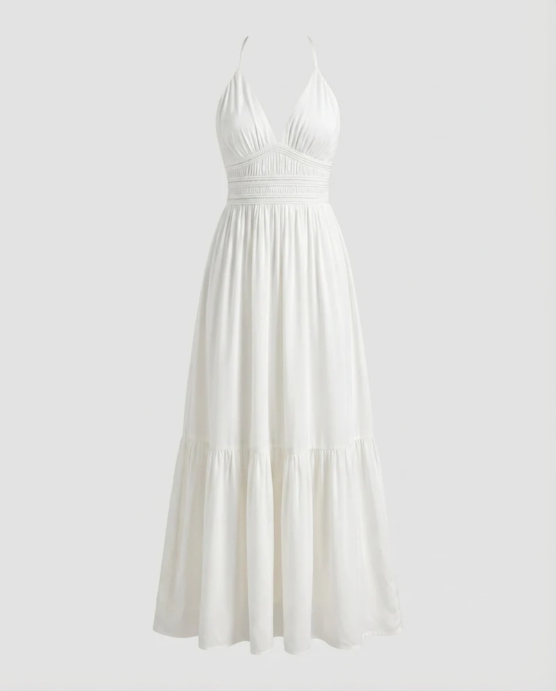 Damen Maxikleid Geraffte Taille Spaghettiträger Luftig