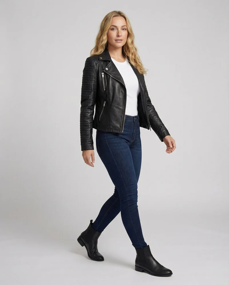 Damen Lederjacke Stilvoll Zeitlos
