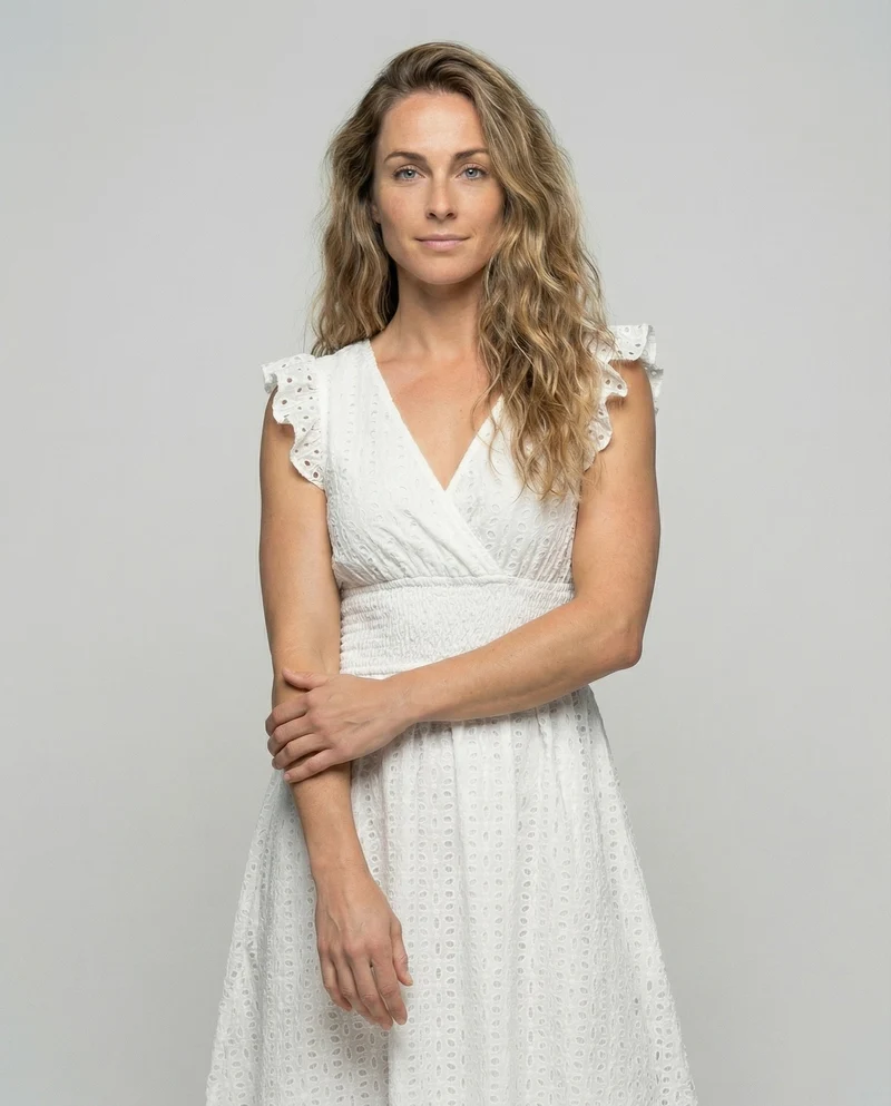Damen Romantische Ajourstickerei MischgewNord Taschene Ajourstickerei-Sommerkleid