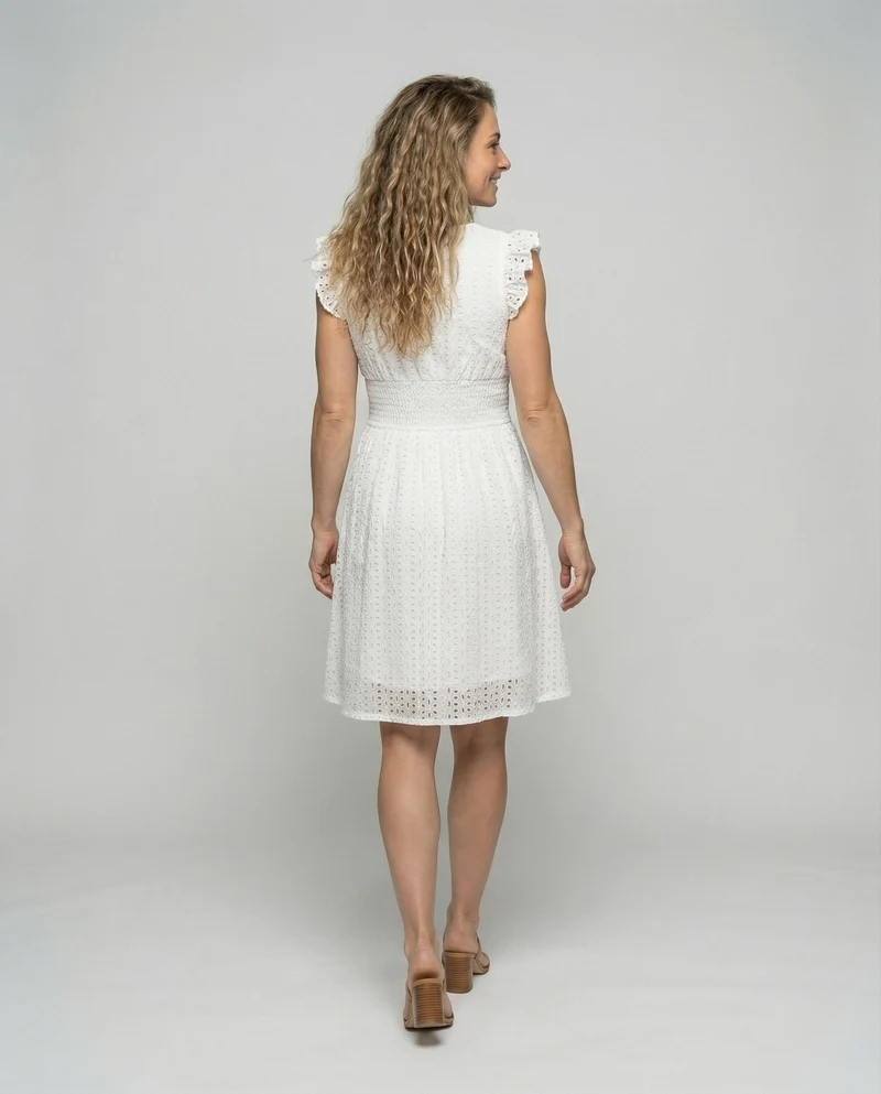 Damen Romantische Ajourstickerei MischgewNord Taschene Ajourstickerei-Sommerkleid