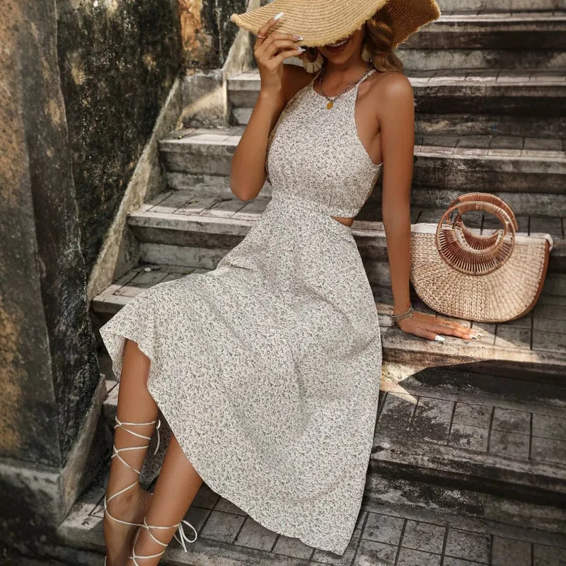Damen Maxikleid mit floralem Design und schwingendem Saum