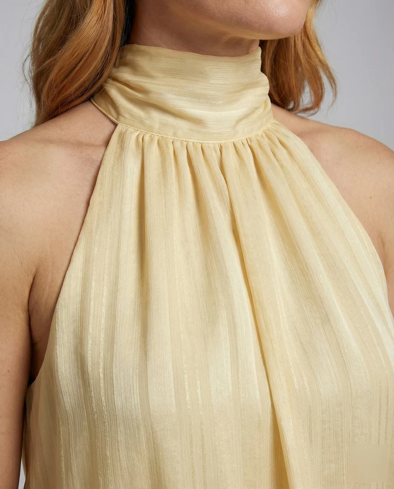 Damen hochgeschlossenes Chiffonminikleid mit Volantrock