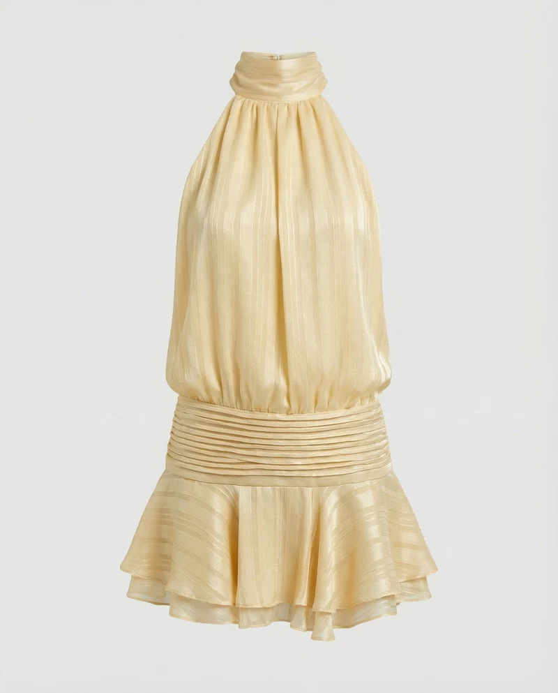 Damen hochgeschlossenes Chiffonminikleid mit Volantrock