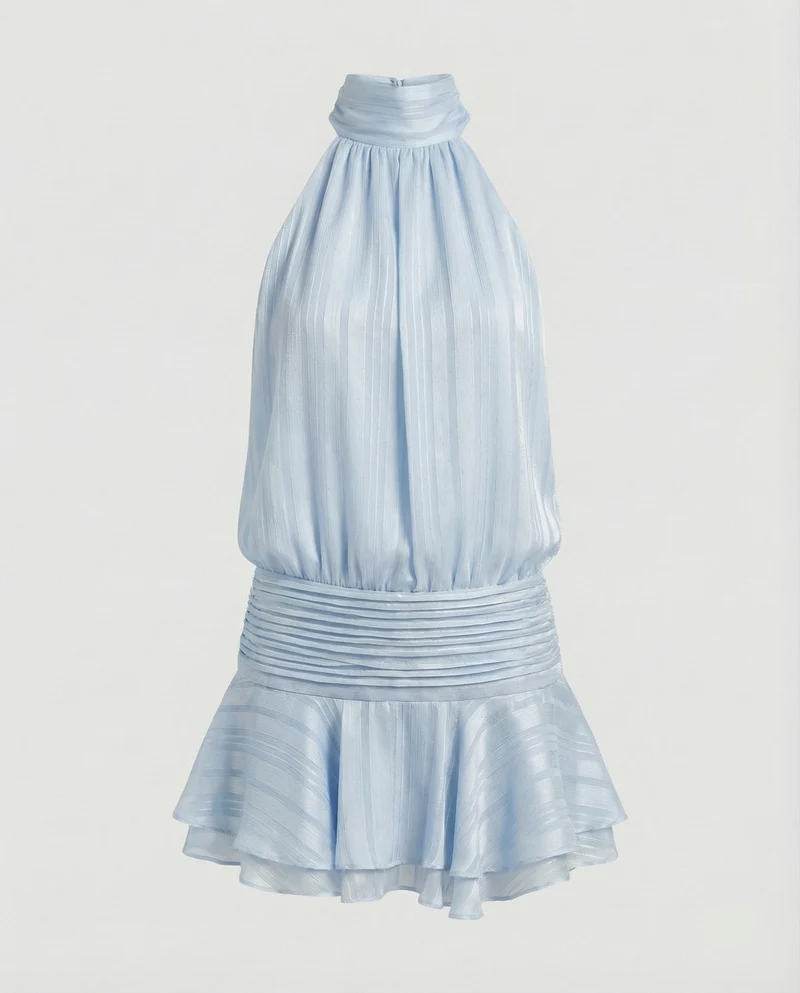 Damen hochgeschlossenes Chiffonminikleid mit Volantrock